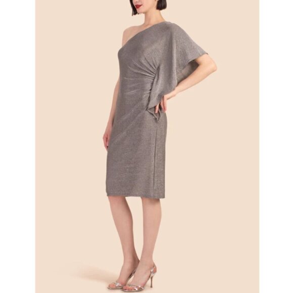 Trina Turk 'Ratio' One-Shoulder Metallic Jersey Dress, Mercury Silver - Picture 2 of 4